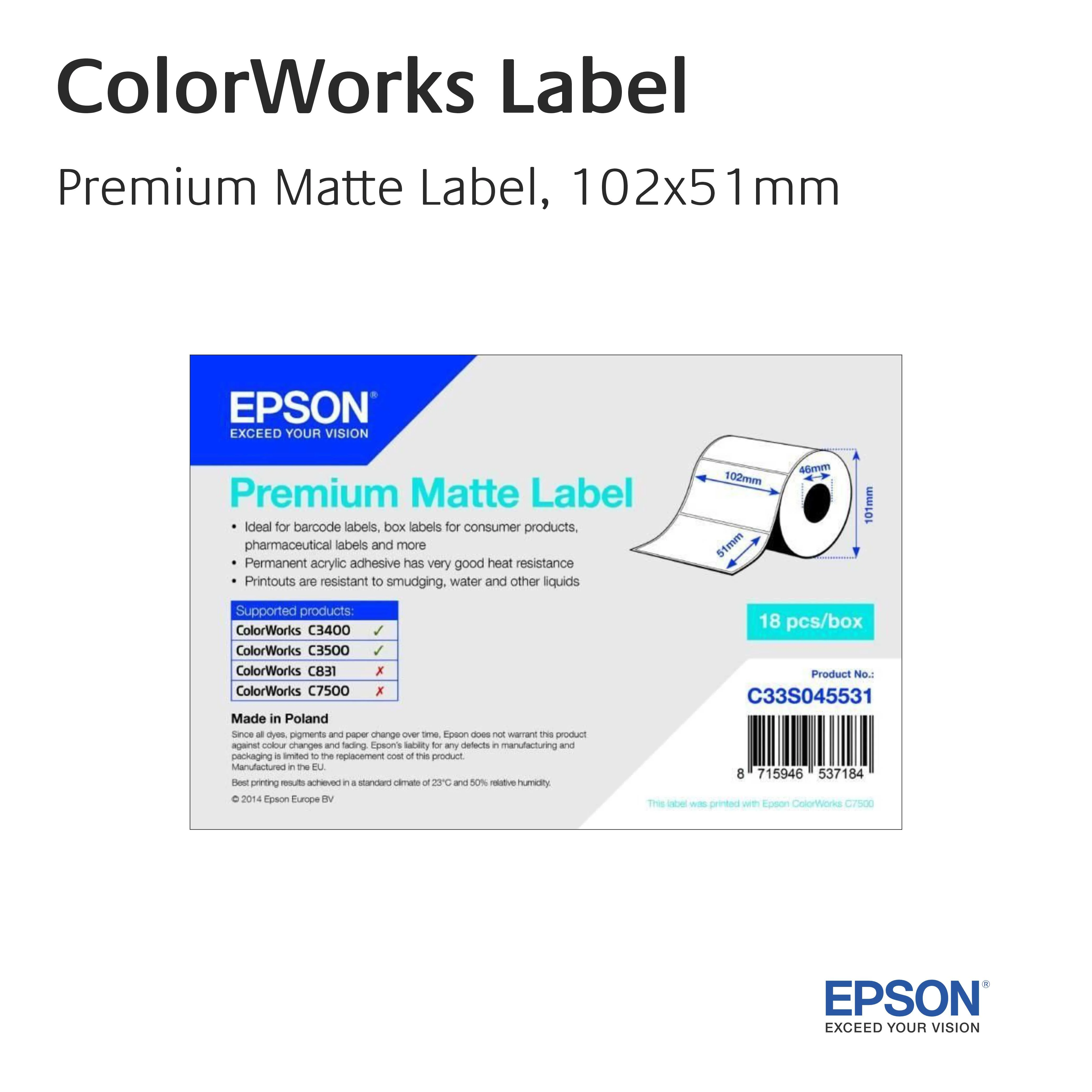 EPSON ColorWorks - Premium Matt Label - C33S045531 - 102mm x 51mm