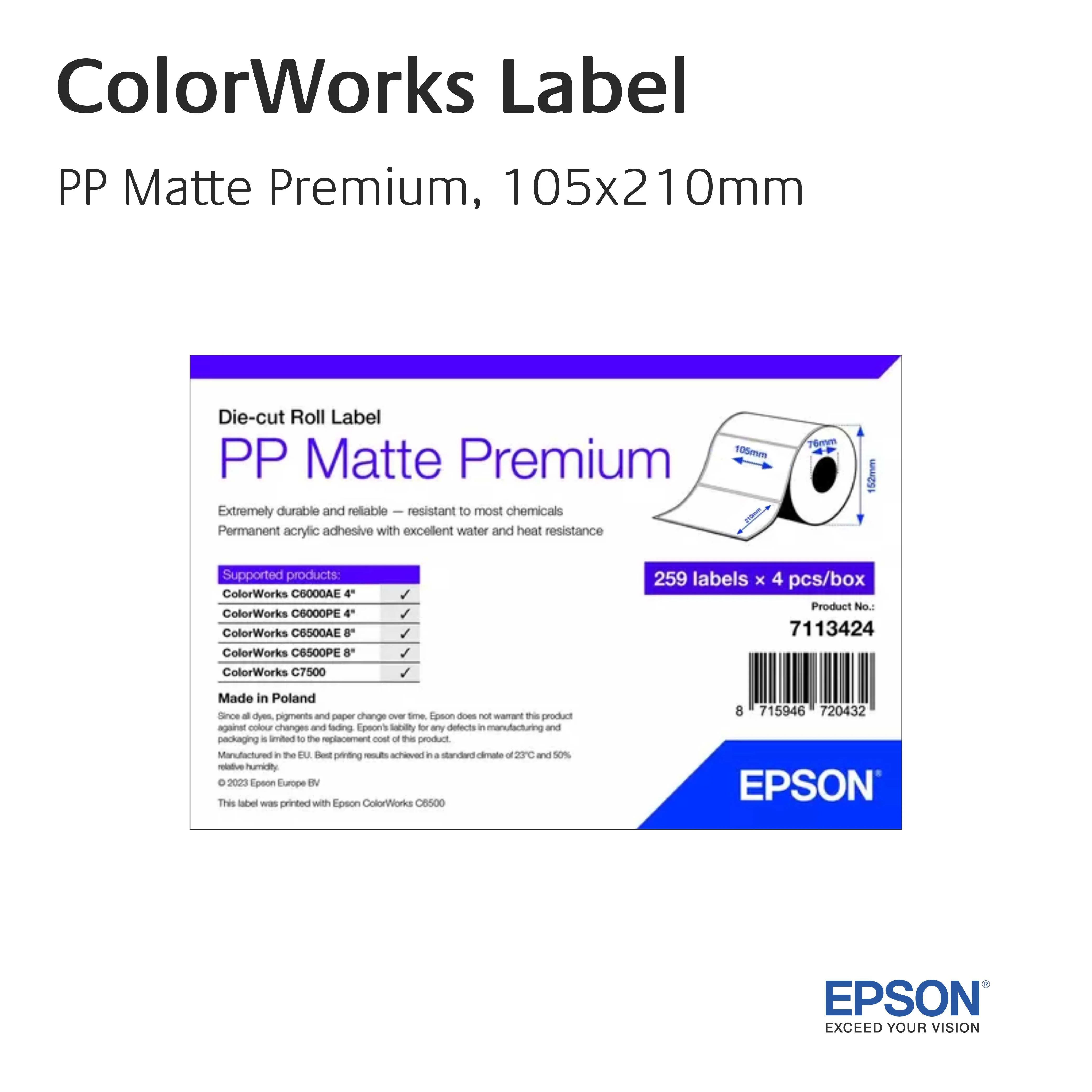 EPSON ColorWorks - PP Matt Premium - 7113424 - 105mm x 210mm