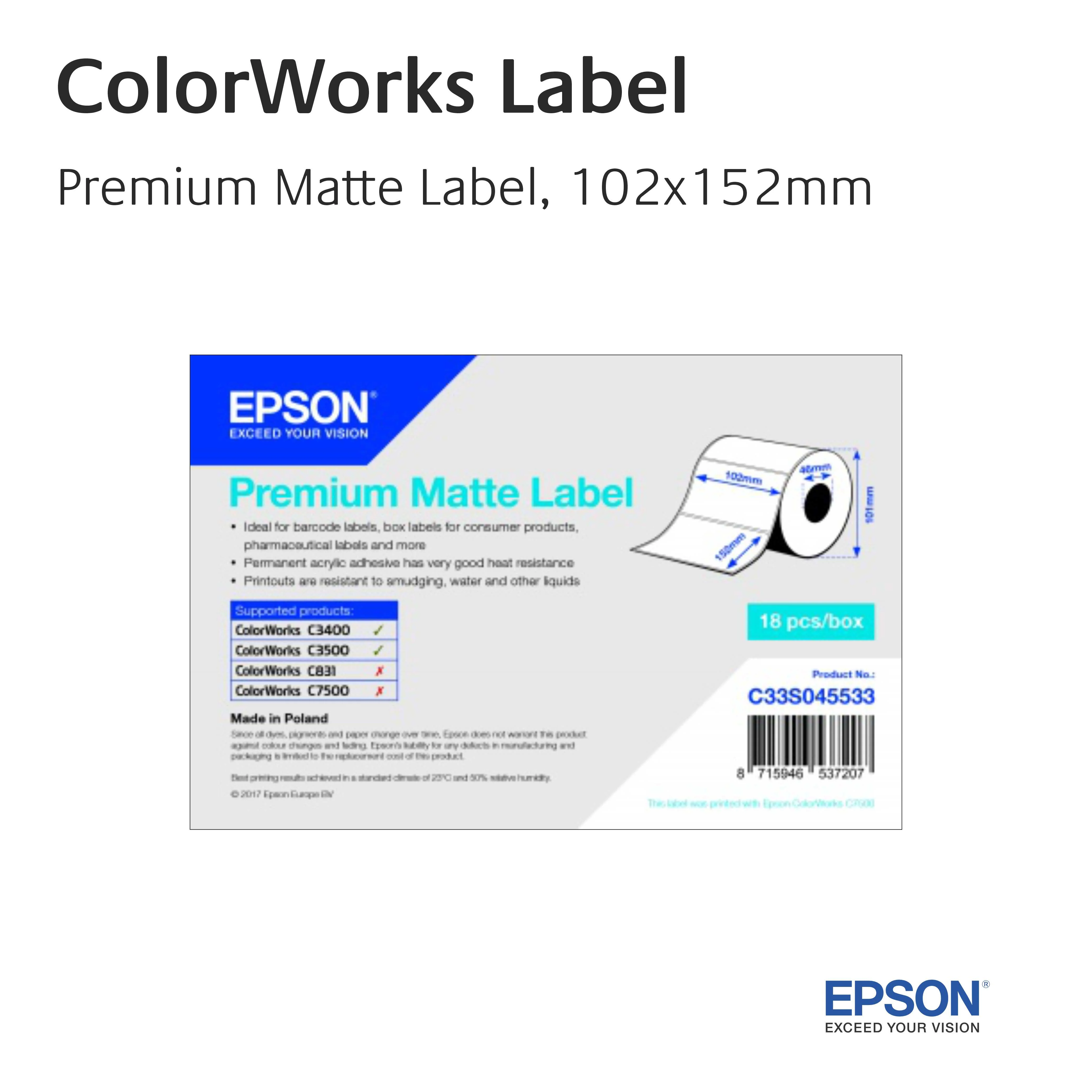 EPSON ColorWorks - Premium Matt Label - C33S045533 - 102mm x 152mm