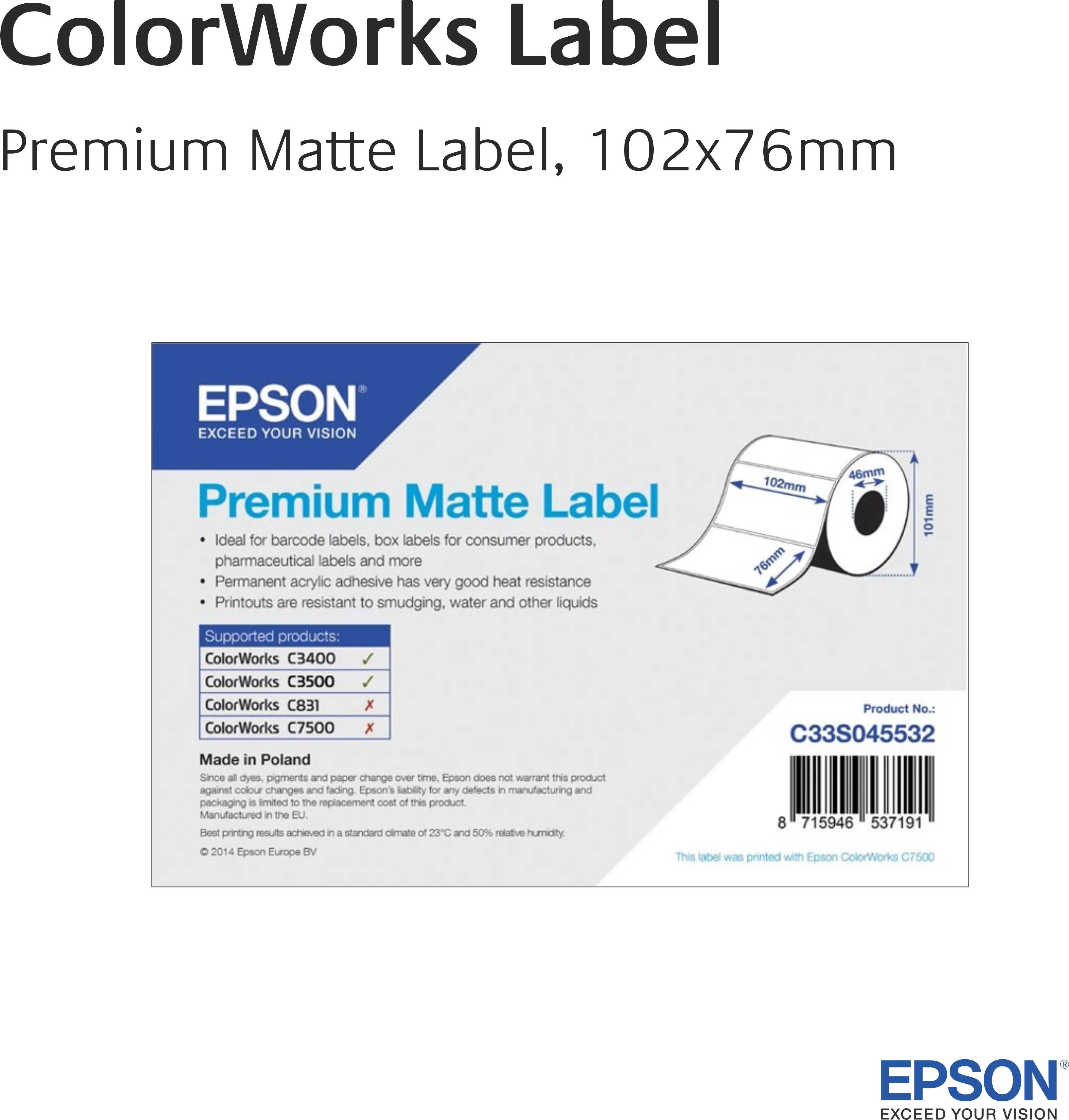 EPSON ColorWorks - Premium Matt Label - C33S045532 - 102mm x 76mm