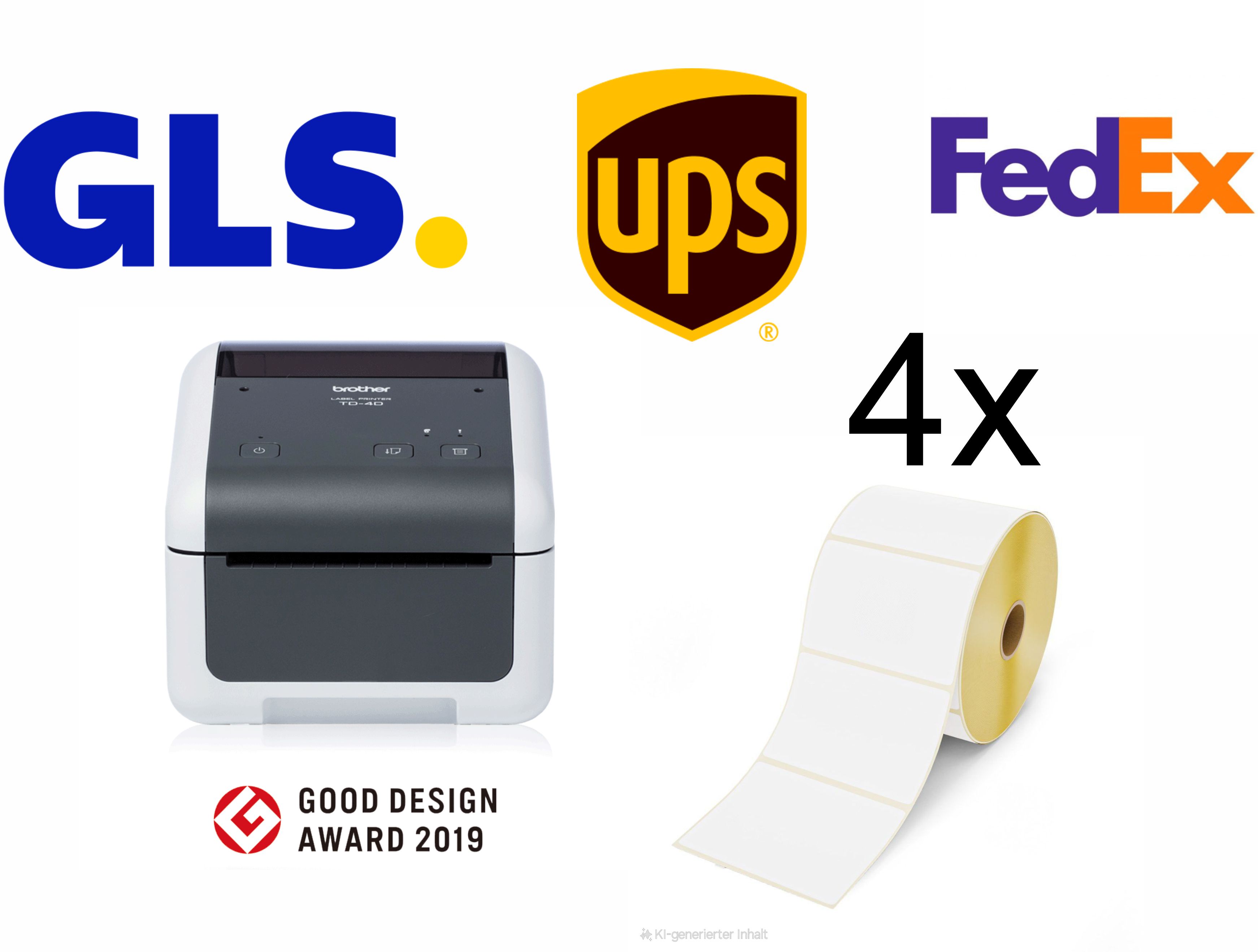 GLS / UPS / FedEx-Versand-Starter-Set – Brother TD-4410D – Etikettendrucker USB / 203 dpi / mit Abrisskante