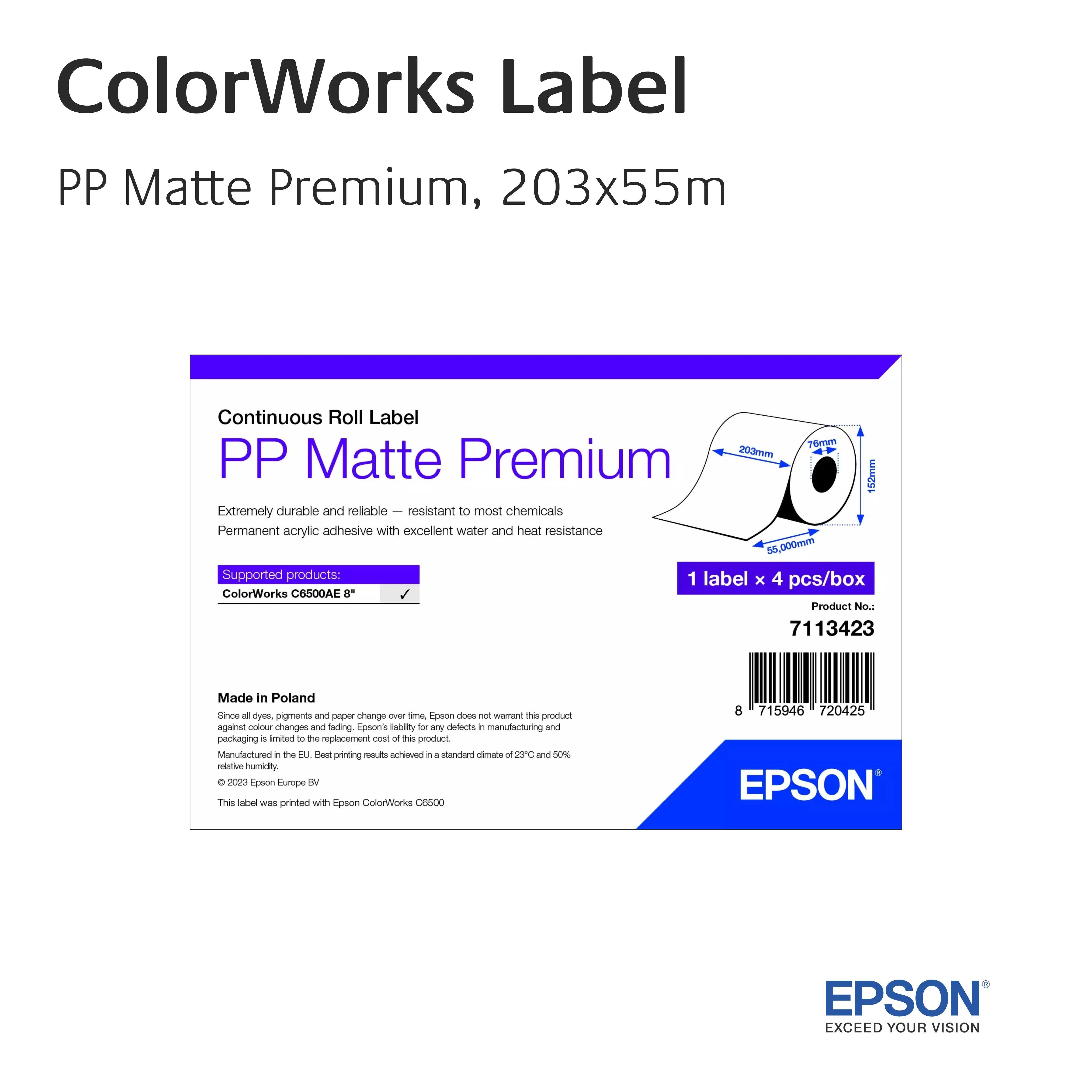 EPSON ColorWorks - PP Matt Premium - 203mm x 55m - 7113423